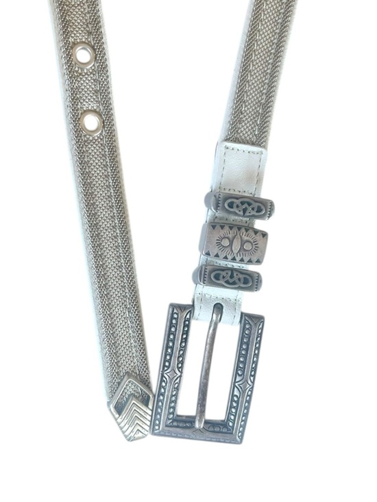 Vintage Streets Ahead White Leather Belt Silver Mesh Overlay 90s Western main image 7